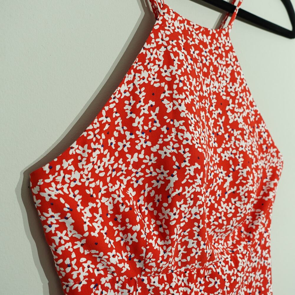 ZARA Women Fit & Flare Mini Sun Dress Floral Pattern Sleeveless Red White Size M - Picture 4 of 8